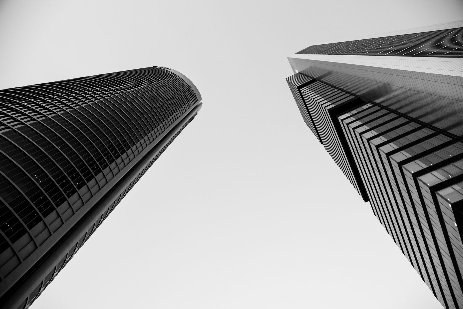 Brisbane business district skyscrapers on a cloudy day, viewed from below